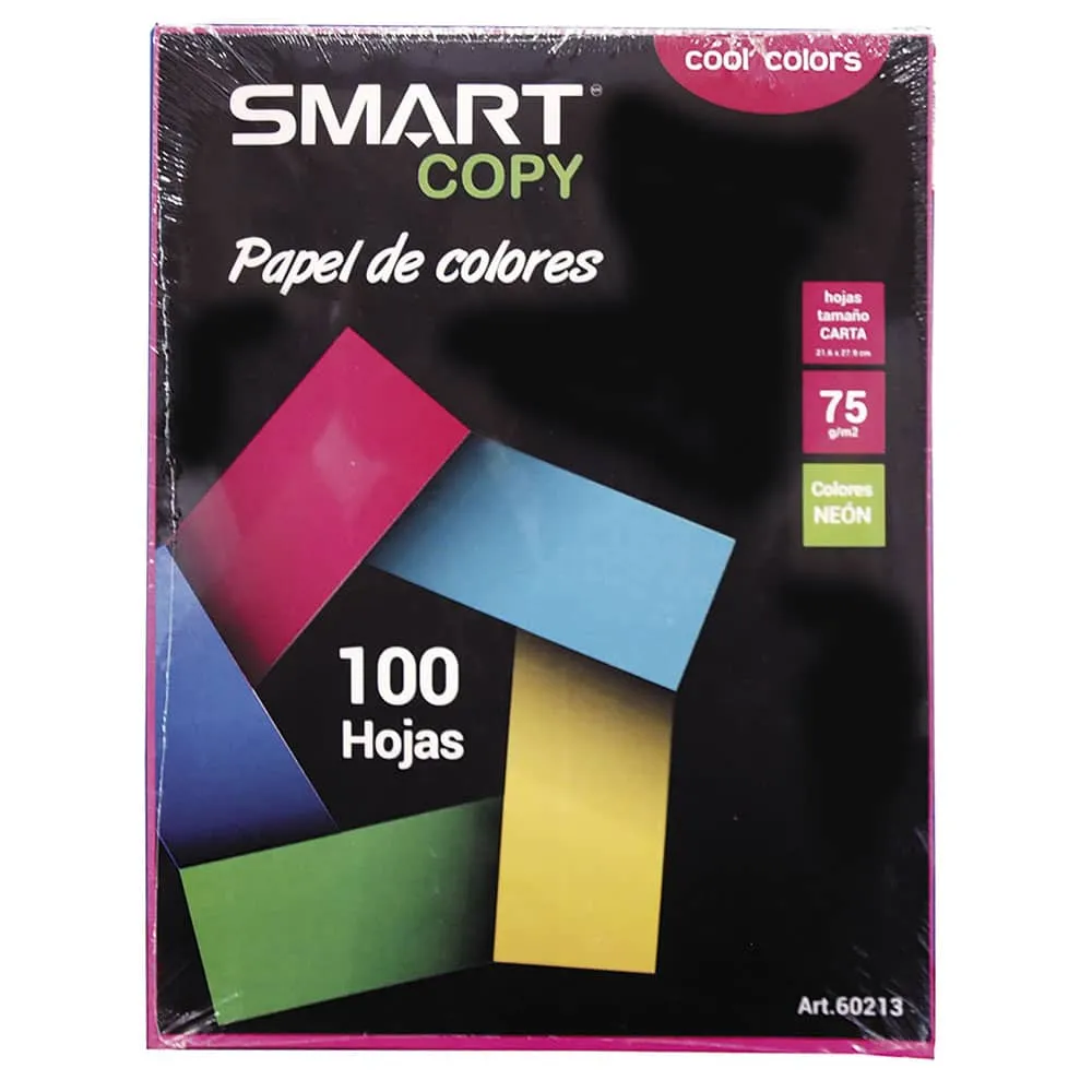 Papel Bond Tamaño Carta Smart Copy c/100 Hojas Colores Neón Surtidos | CEI-0028-12