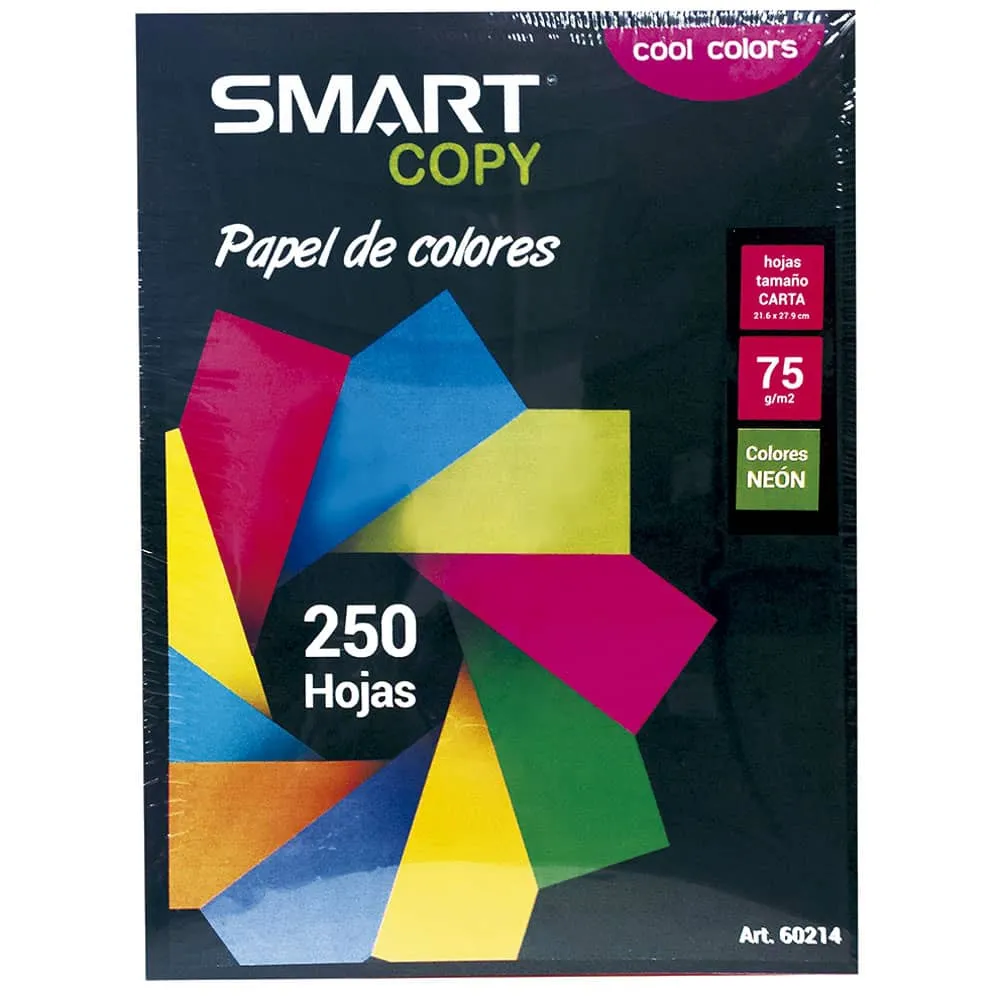 Papel Bond Tamaño Carta Smart Copy c/250 Hojas Colores Neón Surtido | CEI-0028-7