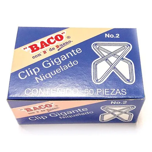 Clip Inoxidable Niquelado Baco Gigante Mariposa Número 2 Caja c/50 Piezas | CEI-0066