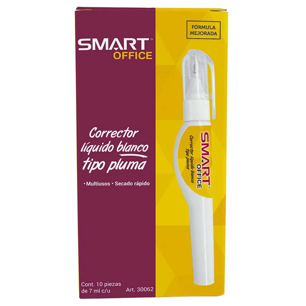 Corrector Líquido Smart Tipo Pluma 7 ml Caja c/10 Piezas | CEI-0075-7