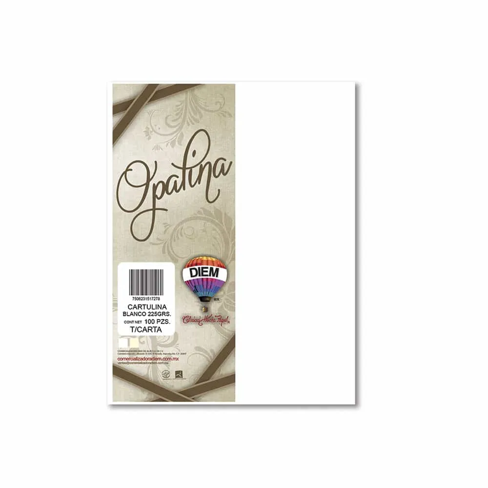 Cartulina Opalina DIEM Tamaño Carta con 100 Hojas, 225 grs. Blanco | CEI-0084