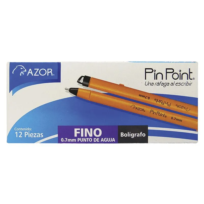 Bolígrafo Punto Fino Azor Pin Point c/12 Piezas Negro | CEI-0184-1