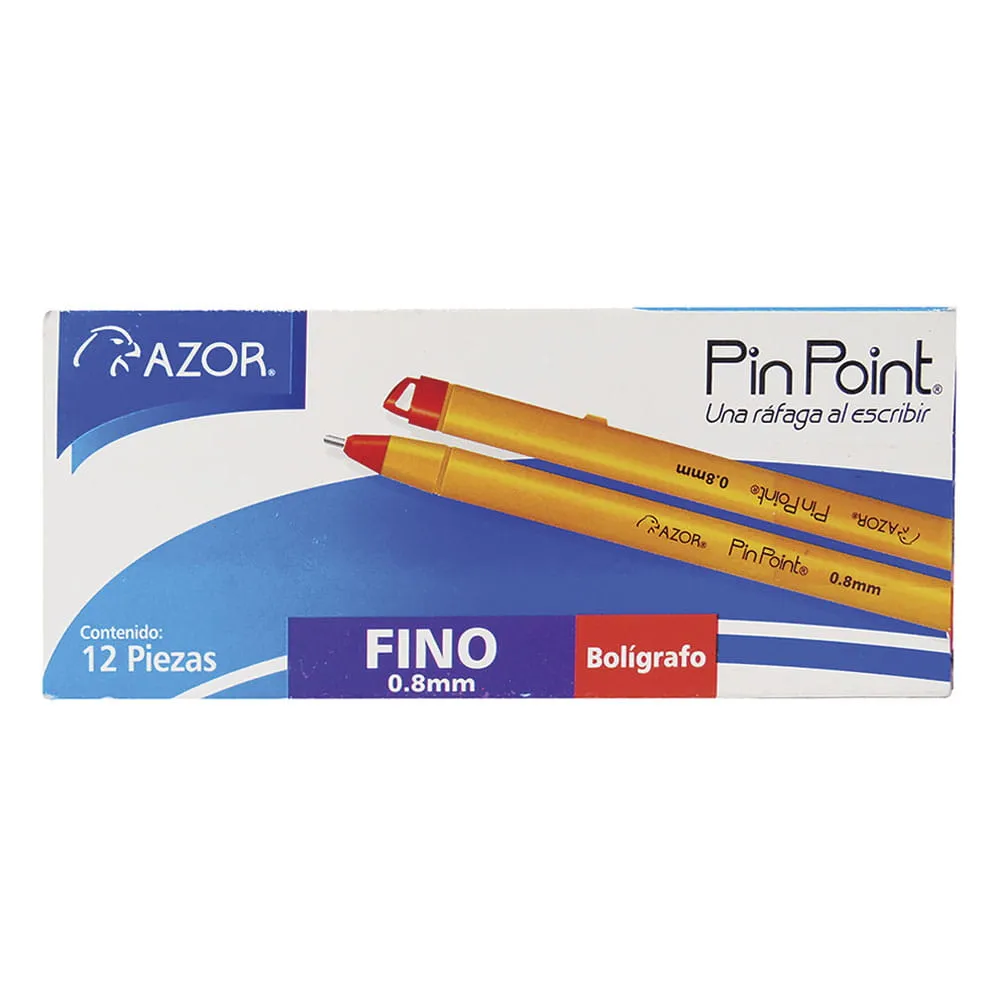 Bolígrafo Punto Fino Azor Pin Point c/12 Piezas Rojo | CEI-0184-2