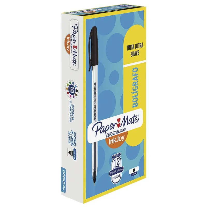 Bolígrafo Punto Mediano Paper Mate c/12 Piezas Negro | CEI-0193-1