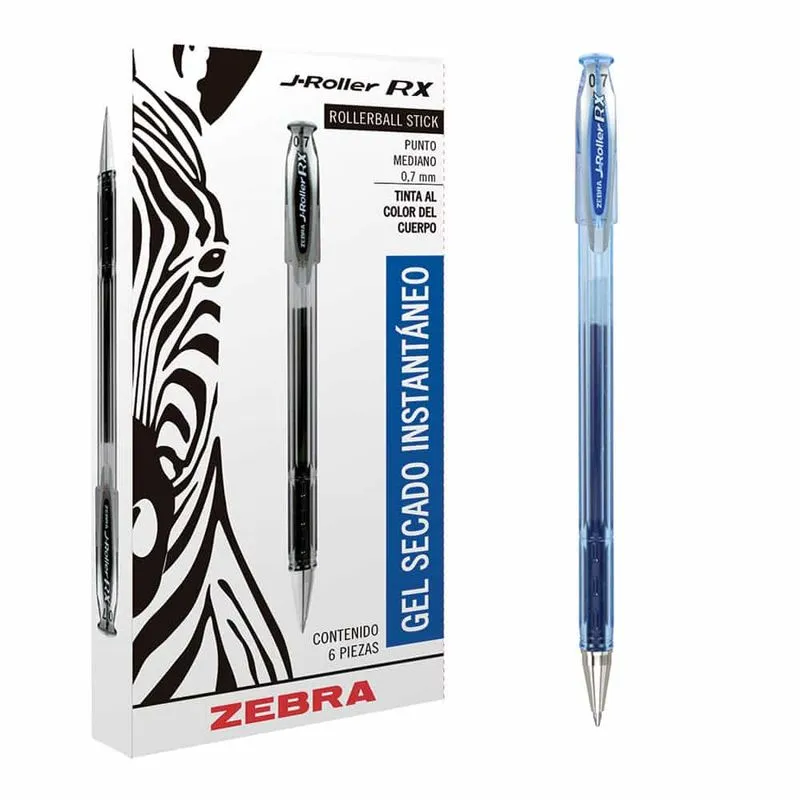 Bolígrafo de Gel Punto Mediano Zebra J-Roller c/6 Piezas Azul | CEI-0193-3