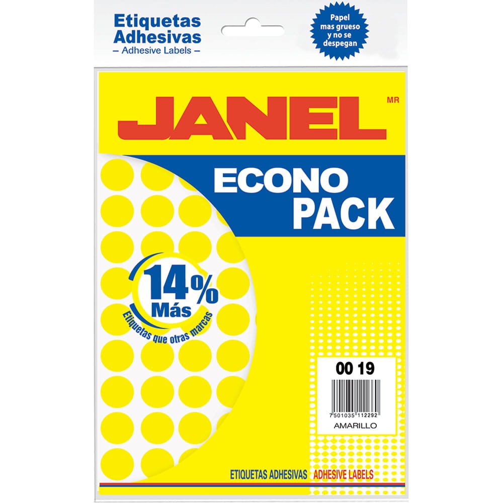 Etiqueta Circular Janel 19 mm c/560 etiquetas Amarillo | CEI-0278-1