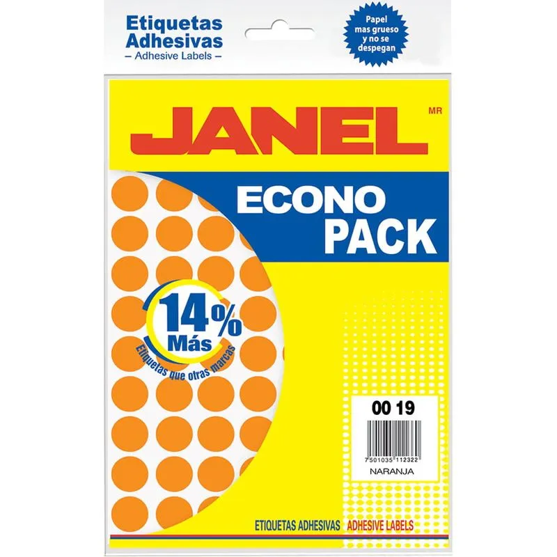 Etiqueta Circular Janel 19 mm c/560 etiquetas Naranja | CEI-0278-2