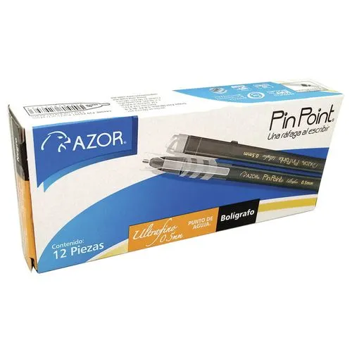 Bolígrafo Punto Ultrafino Azor Pin Point c/12 Piezas Negro | CEI-0292-1