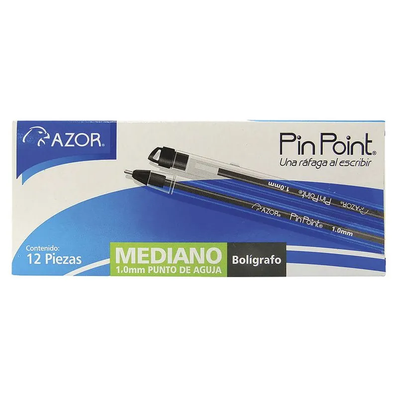 Bolígrafo Punto Mediano Azor Pin Point c/12 Piezas Negro | CEI-0071-1