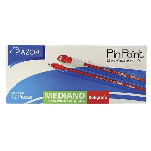 Bolígrafo Punto Mediano Azor Pin Point c/12 Piezas Rojo | CEI-0328-2