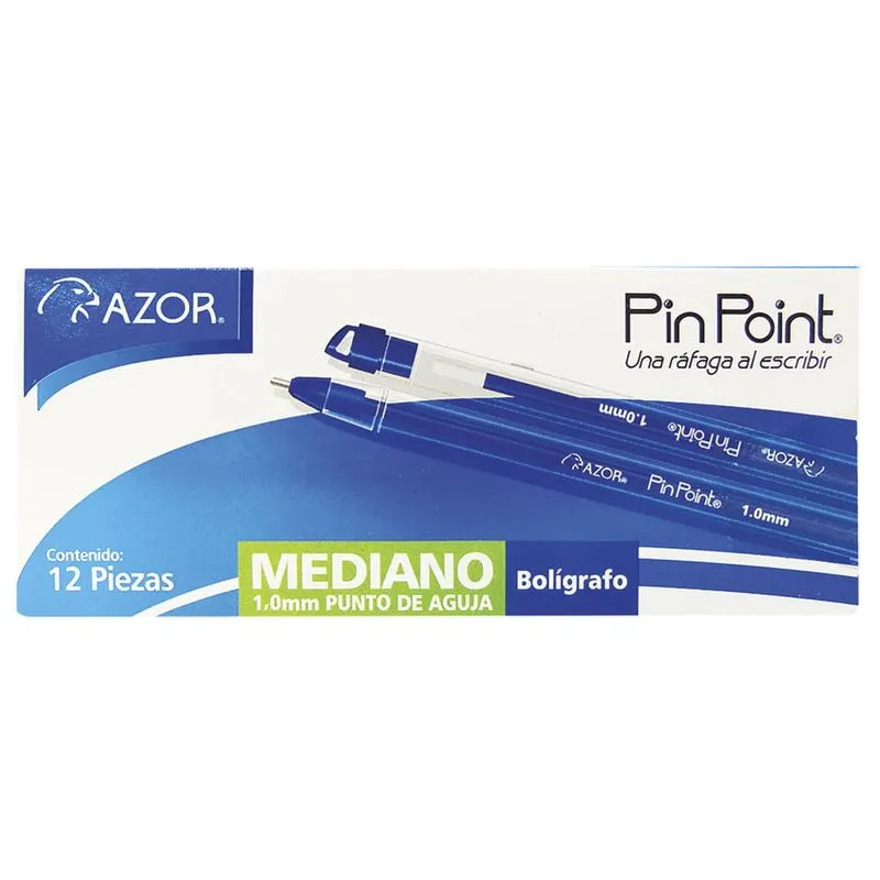 Bolígrafo Punto Mediano Azor Pin Point c/12 Piezas Azul | CEI-0328