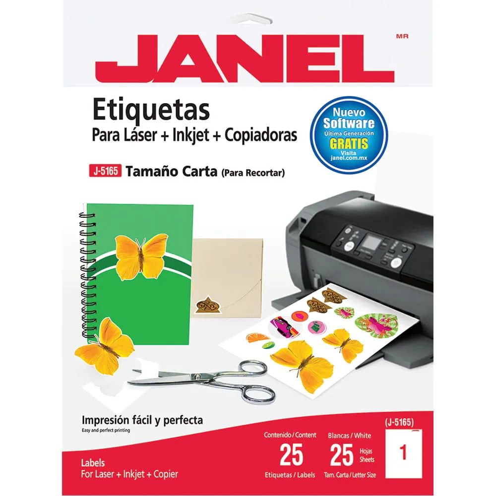 Etiqueta Adhesiva Laser Janel 21.6x27.9 cm Tamaño Carta c/25 Piezas | CEI-0425-4
