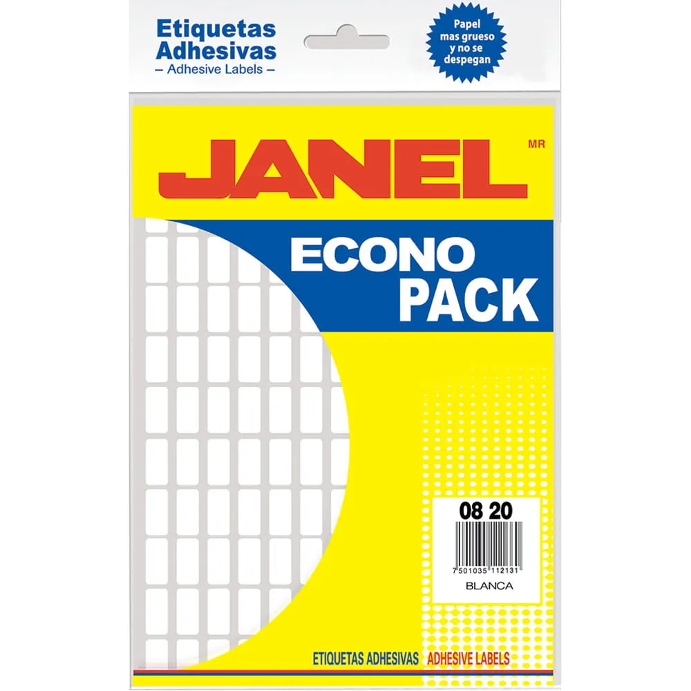 Etiqueta Adhesiva Janel 8x20 mm c/12 Hojas Blanca | CEI-0457