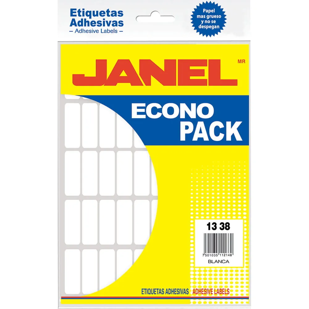 Etiqueta Adhesiva Janel 13x38 mm c/12 Hojas Blanca | CEI-0548