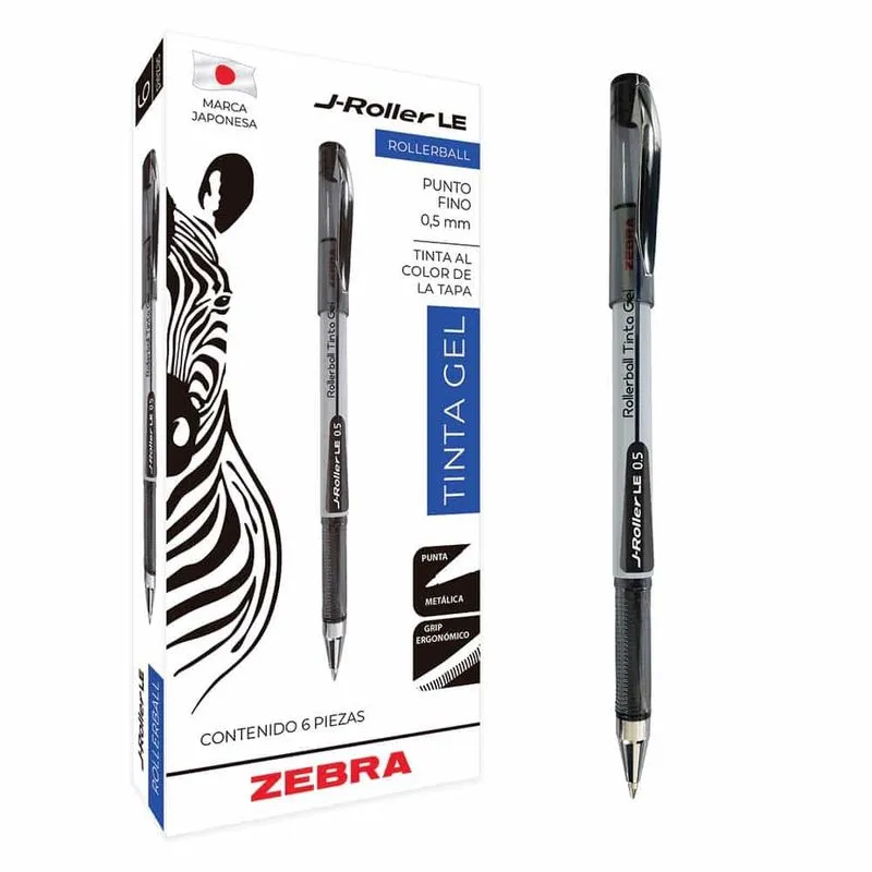 Bolígrafo de Gel Punto Fino Zebra J-Roller c/6 Piezas Negro | CEI-0479-1