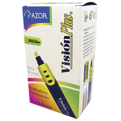Marcador Fluorescente Azor Visión Plus Grueso Amarillo Caja c/12 Piezas | CEI-0111
