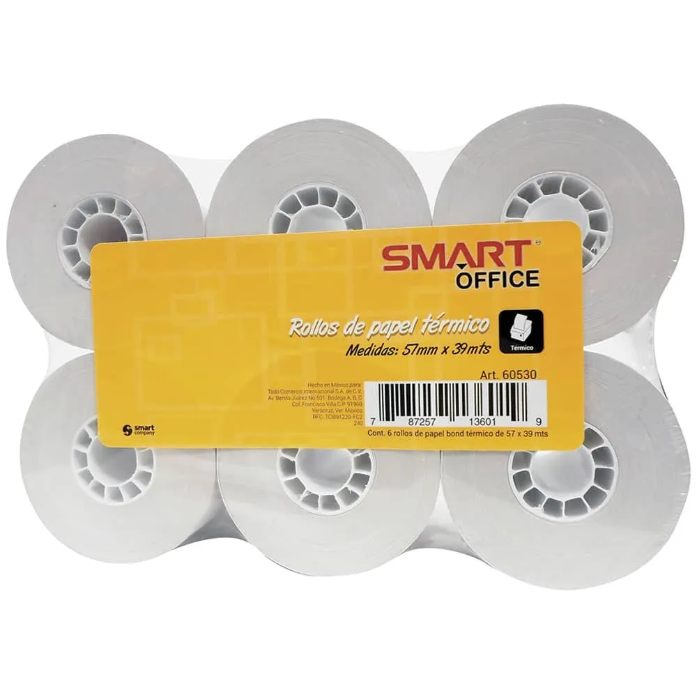 Papel Bond Térmico Smart para Punto de Venta 57x39m c/6 Rollos | CEI-0119-6PACK