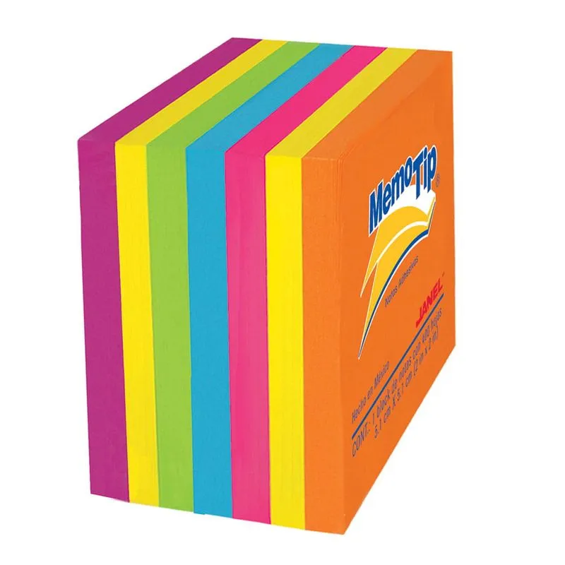 Notas Adhesivas Janel Memo Tip de 5x5 cm (2x2 pulg) Colores Neón C/400 Hojas | CEI-0262