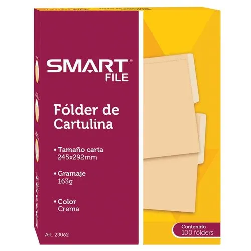 Folder de Cartulina Smart Tamaño Carta c/100 Piezas Crema | CEI-0067-1