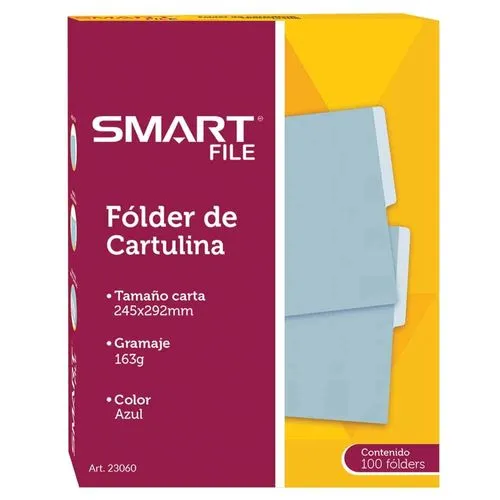 Folder de Cartulina Smart Tamaño Carta c/100 Piezas Azul | CEI-0067