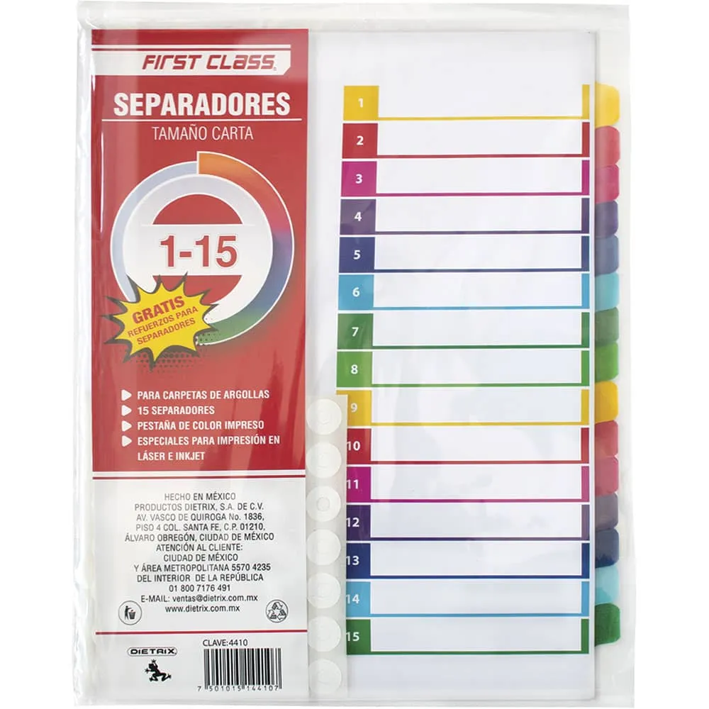 Separador de Cartón First Class Tamaño Carta c/15 Piezas | CEI-0310-13