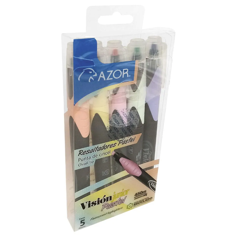 Marcador Fluorescente Azor Vision Junior Delgado c/5 Piezas Colores Pastel | CEI-0351-1